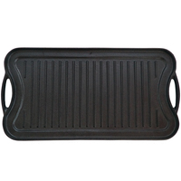 Plaque de cuisson réversible pré-assaisonnée en fonte noire avec double poignée pour barbecue et camping