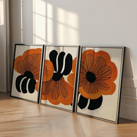 HAOWAI OEMODM Lot de 3 affiches murales florales abstraites en art botanique, orange brûlé, dessinées à la main, décoration murale botanique