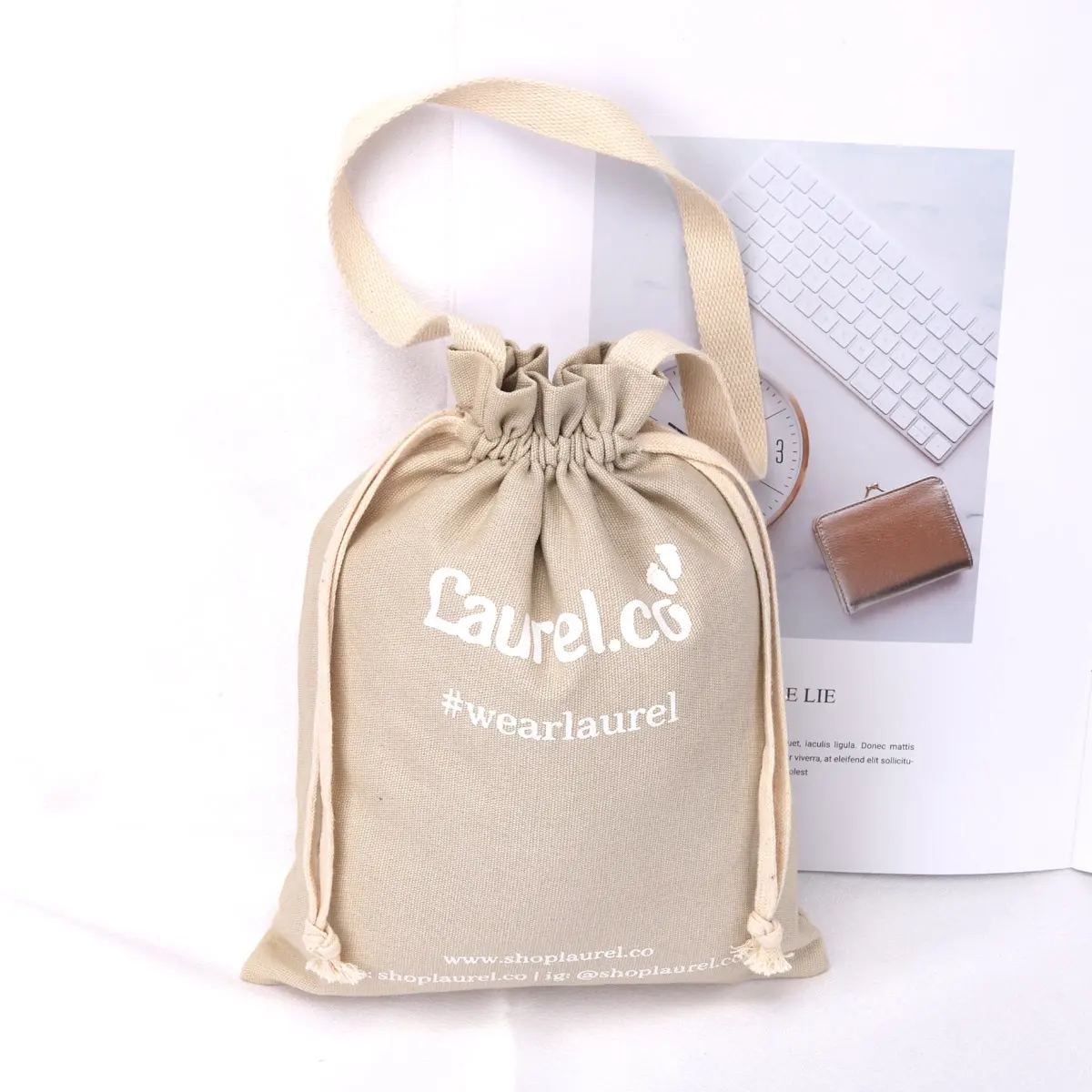 Benutzer definierte Logo-Druck Leinwand Tote Kordel zug Tasche für Babys chuhe Umwelt freundliche Promotion Baumwolle Staub Geschenk Einkaufstasche