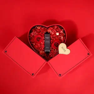 赤い空のバレンタインデーハートラブボックスパッケージ用リング香水口紅時計ジュエリーパッケージハート型ボックスローズ付き