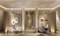 Diseño interior moderno de lujo en beige para salón de belleza, personalización completa de la tienda, equipo de peluquería, conjunto de muebles para salón de belleza