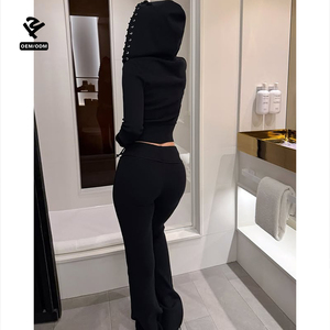 Ensemble survêtement personnalisé délavé pour femme, veste à capuche zippée et <span class=keywords><strong>pantalon</strong></span> évasé, ensemble deux pièces, vêtements pour femme, streetwear Y2k - Product Image 3