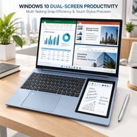 Ordinateur portable double écran 2026, 15,6 pouces + 7 pouces, N5095 2,5 GHz, Windows 10, 6 Go + 256 Go, 7,4 V/5400 mAh