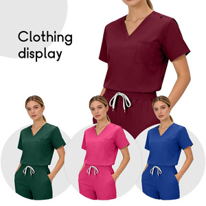 Unisex Scrub Set Short Sleeve V Neck Top Pants Moisture Wicking Knitted Stretchy Dental Clinic Uniform - Product Image 2