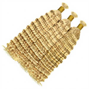 Extensiones de Cabello Remy Indio a Granel, 100% Densidad, Base de Seda, Rubio, Ondulado Profundo, Rizado, para Mujer - Product Image 1