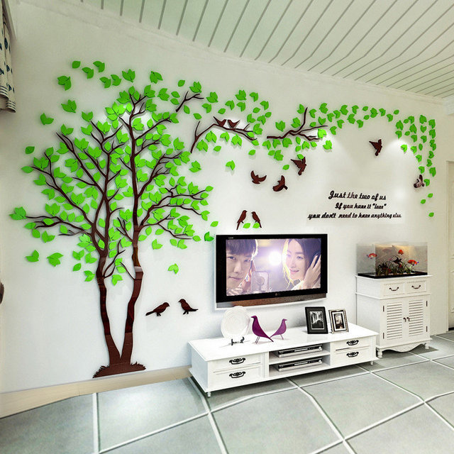 Uposao 3D Adesivo Murale Acrilico – Ramo D'Albero Con Bolle, Specchio Autoadesivo Per Camera, Soggiorno, Bagno, 135x37 Cm