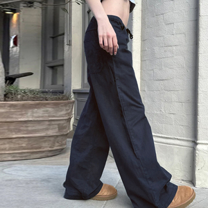 Pantalon décontracté d'été en maille unie, taille basse, coupe droite ample, avec cordon de serrage, respirant et écologique - Product Image 2