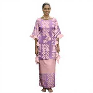 Vestido de Fiesta Hawaiano para Mujer, Formal, Veraniego, con Mangas con Volantes en Capas, Estampado Floral, Impresión por Transferencia de Calor, Poliéster, Estilo Polinesio Samoano - Product Image 2