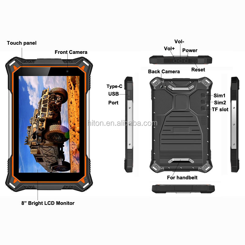 HiDON Tablette durcie 8 "Octa core 4G ram 64G rom Android 9.0 IP68 Tablette PC étanche à usage industriel