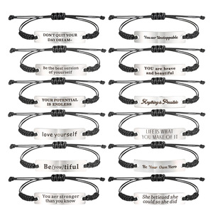 Ensemble de bracelets Jour de l'Indépendance en acier inoxydable, fil ciré tressé, lettres anglaises gravées au laser, cadeau unisexe inspirant - Product Image 5