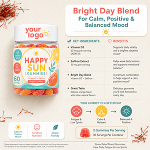 Gomitas de Vitamina D3 y Azafrán con Sabor a Naranja para un Estado de Ánimo Positivo, Marca Bright Day Wellness, Fórmula Personalizada de Fábrica OEM ODM, Etiqueta Privada B2B - Product Image 5