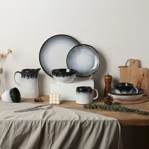 OEM ODM kustom mewah Nordic piring teh mangkuk keramik renda set Makan malam Cina alat makan & peralatan makan