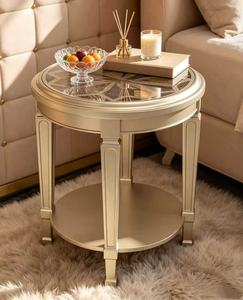 Table d'appoint ronde en verre couleur or champagne avec étagère inférieure pour salon - Product Image 4