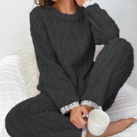 Ensemble deux pièces pour femmes, pyjama d'hiver, ensemble de vêtements de détente en flanelle chaude, pyjama à bordure en dentelle, vêtements de nuit amples