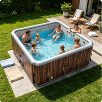 Baignoire carrée intelligente à température constante avec massage par ondes chauffantes, pour usage extérieur, unité de chauffage pour 4 à 6 personnes, en PVC