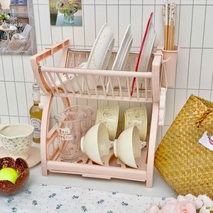 Kitchen Storage <b>Rack</b> Double Layer Dish Drainer With Chopstick Holder For Bowls <b>Plates</b> And Cutlery L Size - Product Image 3