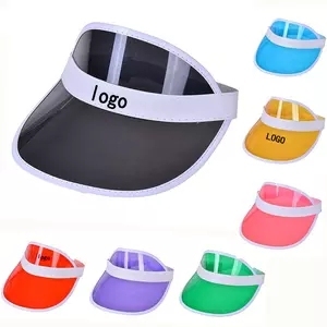 Logo personnalisé Chapeau à visière en polyester/coton transparent de couleur bonbon pour l'été pour le sport, le voyage et l'usage quotidien Casquette de plage en gros - Product Image 2
