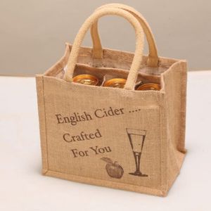 Sac fourre-tout en jute double fait à la main pour le transport du vin poignées en bois fermeture à cordon renfort inférieur lavable pliable design-cadeau - Product Image 6