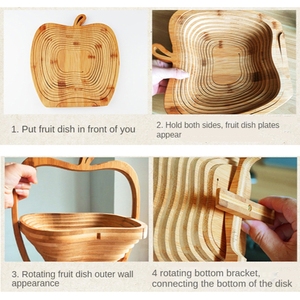 Panier <span class=keywords><strong>de</strong></span> <span class=keywords><strong>fruits</strong></span> en bambou pliable écologique Panier en bois <span class=keywords><strong>de</strong></span> <span class=keywords><strong>fruits</strong></span> secs Plateau <span class=keywords><strong>de</strong></span> nourriture en bambou Se transforme en panier à collation en bois - Product Image 4