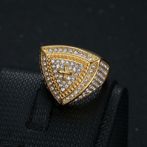 Nhẫn dấu ấn hình khiên chữ thập tam giác bằng thép không gỉ dành cho nam, thể hiện niềm tin tôn giáo, mạ bạc/vàng, trang sức đeo ngón tay - Product Image 2