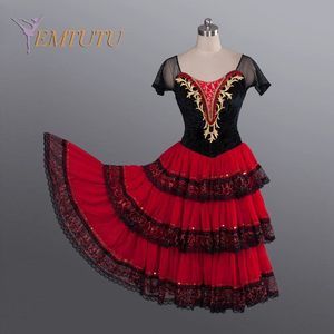 Robe de ballet professionnelle pour femmes adultes Don Quichotte Espagnol Rouge Noir Soie/Coton Multi-couches Grand ourlet Robe longue - Product Image 5