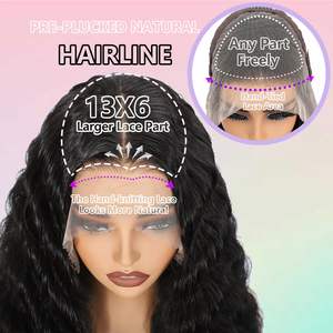 30英寸无胶高清蕾丝前假发，带时尚亮点13X6天然黑色人头马头发合成纤维宽松深波浪 - Product Image 4