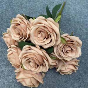 Bunga pot buatan berkualitas tinggi, 9 kepala bunga mawar sutra putih buatan 7 kepala bunga mawar - Product Image 6