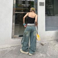 MZN Pantalon évasé pour femme personnalisé américain taille haute Baggy surdimensionné Cargo Jeans Y2K Vintage Washed Style Sexy 3D Made Denim