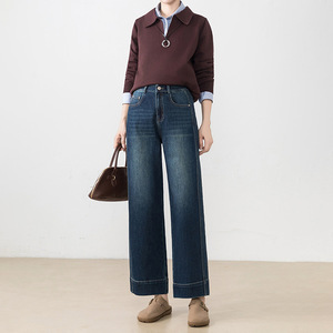 Simple and Casual High Waisted Loose Straight Leg <b>Jeans</b> for <b>Women</b> 2026 New Elastic Retro Slimming <b>Cropped</b> Pants - Product Image 1