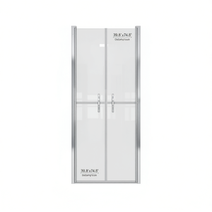 Porte de douche ESG transparente 39,8x74,8 pouces avec cadre argenté, verre trempé, design contemporain à charnières - Product Image 1