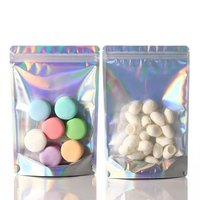 Sacs holographiques en aluminium transparent avec fermeture éclair personnalisée, refermables, en film laser, en plastique Mylar, pochettes verticales à fermeture éclair