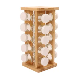 Bamboo Spice Organiser Spice Carousel Holder Rotatable Flavour Preserving Rotating Spice Rack Kitchen Storage Holders & Racks