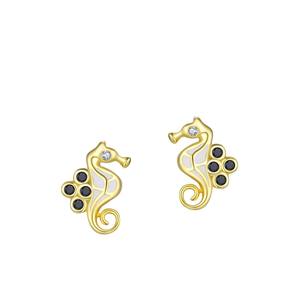Boucles d'oreilles clous personnalisables en cuivre, version Inspiration Naturelle, en argent sterling S925 et époxy doré, motif hippocampe - Exclusives pour femmes - Product Image 1