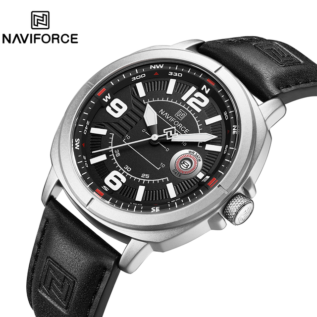 NAVIFORCE 8078 Fashion Men's Quartz Watch Luminous Calendar Casual Leather Strap Waterproof Sports Watches for Man Reloj Hombre