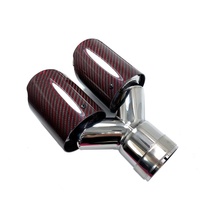 Embout de silencieux en Fiber de carbone rouge brillant pour voiture, tuyau d'échappement à Double sortie, buse de silencieux, décoration universelle, tuyau d'échappement en acier inoxydable, 1 pièce
