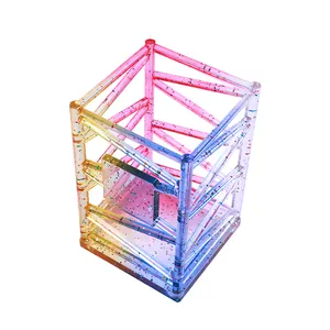 Supplier Classic Square Acrylic Hollow Desktop Stationery Organizer Colorful Modern Design Office Desk Accessory Pen Holder