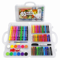 Kit de dessin pour enfants de 65 pièces avec marqueurs à pointe feutre, crayons de couleur, pastels à l'huile, aquarelles, pinceaux, palette et boîte de rangement