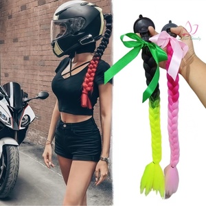 卸売オートバイヘルメット耳かつらアクセサリー吸盤付きおしゃれツイストブレードデュアルポニーテールかつら甘いクールな女の子のため - Product Image 1