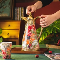 Termo de brocado floral de 1050ml, gran capacidad, con revestimiento de vidrio para el hogar, tetera para guisos, nuevo estilo chino, modelo de venta al por mayor de China