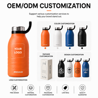 Bouteille d'eau isotherme grande capacité 1500 ml avec poignée de transport, goulot large, en acier inoxydable, bouteille de sport, logo personnalisé, vente en gros