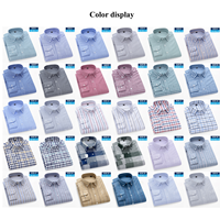 Kemeja Pria 100% Katun Oxford Lengan Panjang Cepat Kering Motif Kotak-Kotak Pakaian Pria Berkelanjutan Kasual Bisnis Pakaian Pria