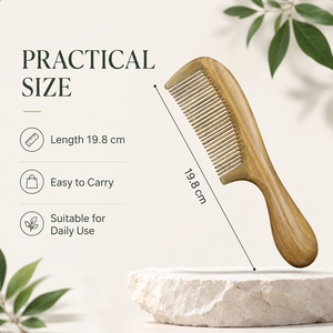 Peigne à dents fines en bois de santal vert épais et épissé, avec poignée ovale, pour extensions capillaires, soin du cuir chevelu et coiffure, vente en gros - Product Image 5