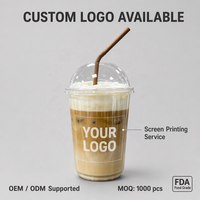 Gobelet en plastique PET transparent écologique avec couvercle, design à paroi simple, pour jus, boba, café, lait, thé