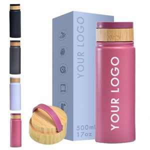 Botellas de Agua Personalizadas con Aislamiento al Vacío de Doble Pared de Acero Inoxidable Mate, Termos con Tapa de Bambú para Viajes al Aire Libre, 6-12 Horas - Product Image 1