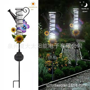 Pluviomètre solaire de jardin avec design papillon et tournesol, lumière LED, décoration extérieure, autoportant, résistant à l'eau - Product Image 2