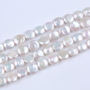 Grande Promotion <span class=keywords><strong>Perles</strong></span> de culture d'eau douce <span class=keywords><strong>blanches</strong></span> de qualité AA en forme de pièce de monnaie, 11-12 mm, vente en gros - Product Image 2
