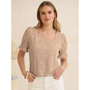 Women's Lace Square Neck <b>Blouse</b> Puff Sleeve Soft Top Elegant Vintage Sheer Layer Work Casual Spring Summer Fashion - Product Image 2