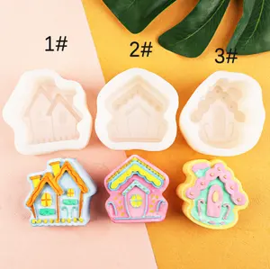 Cetakan silikon fondant pemodelan rumah kecil lucu 3D alat kue baru DIY kabin Natal permen cokelat cetakan silikon