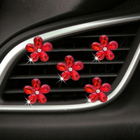 Xingyue – Lot de 5 clips de ventilation de voiture en alliage de cristal naturel, forme fleur, style simple, décorations intérieures