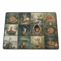 Tapis de jeu de table en néoprène 24 x 13,5 pouces, tapis de jeu de cartes TCG, base en caoutchouc antidérapante, bord cousu encastré, tapis de jeu Forest Fox